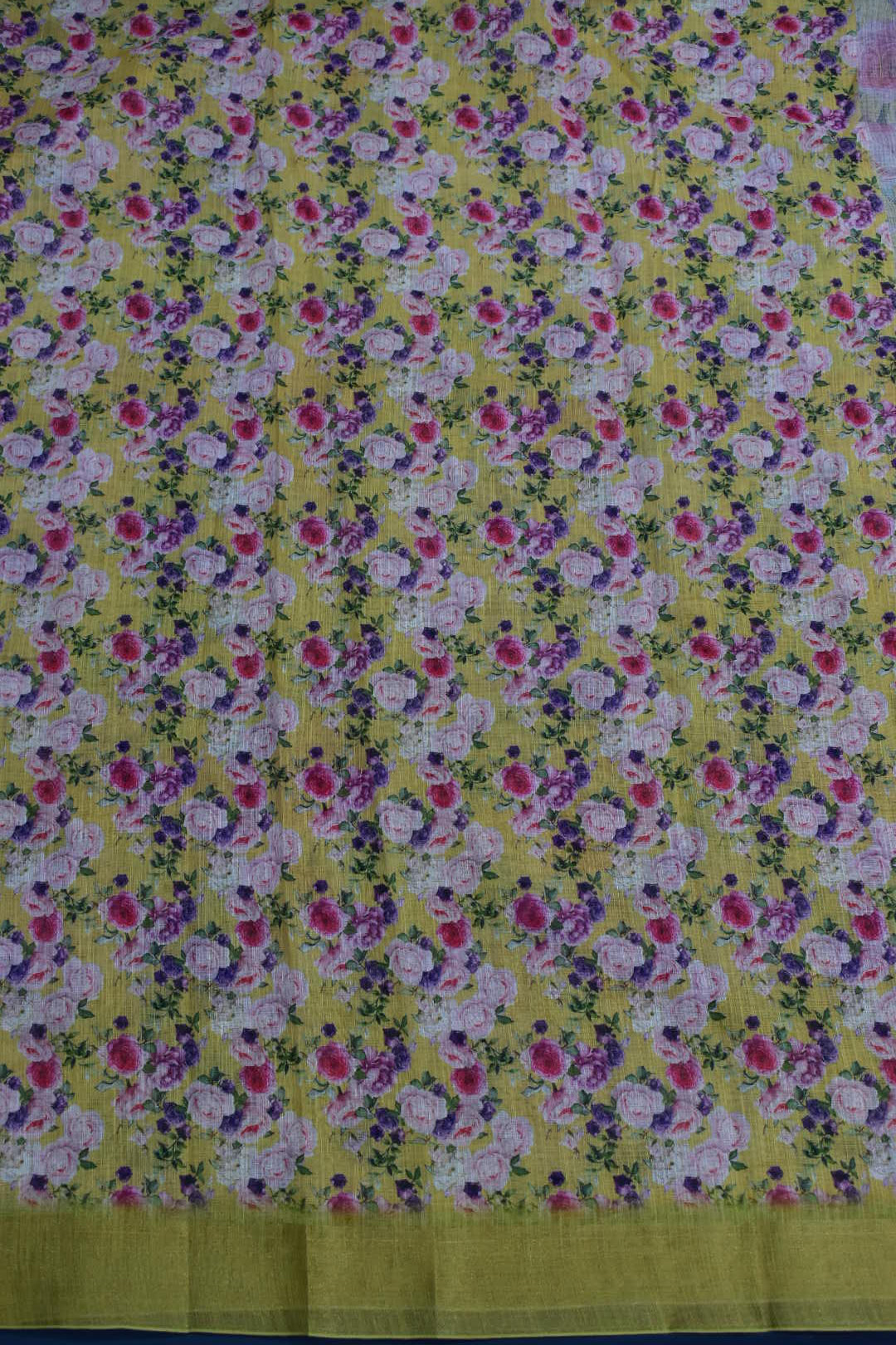 LEMON YELLOW- LINEN COTTON FLORAL PRINT SAREE