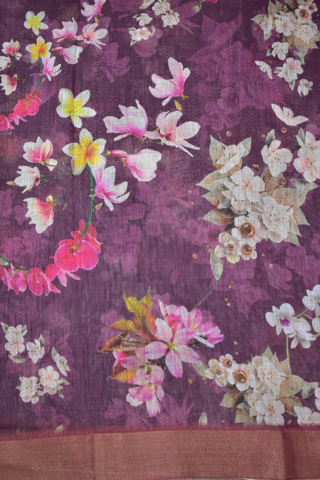 JAMUN- LINEN COTTON FLORAL PRINT SAREE