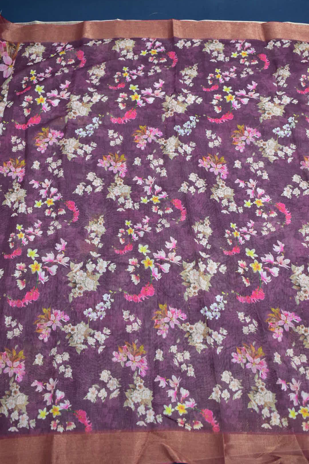 JAMUN- LINEN COTTON FLORAL PRINT SAREE