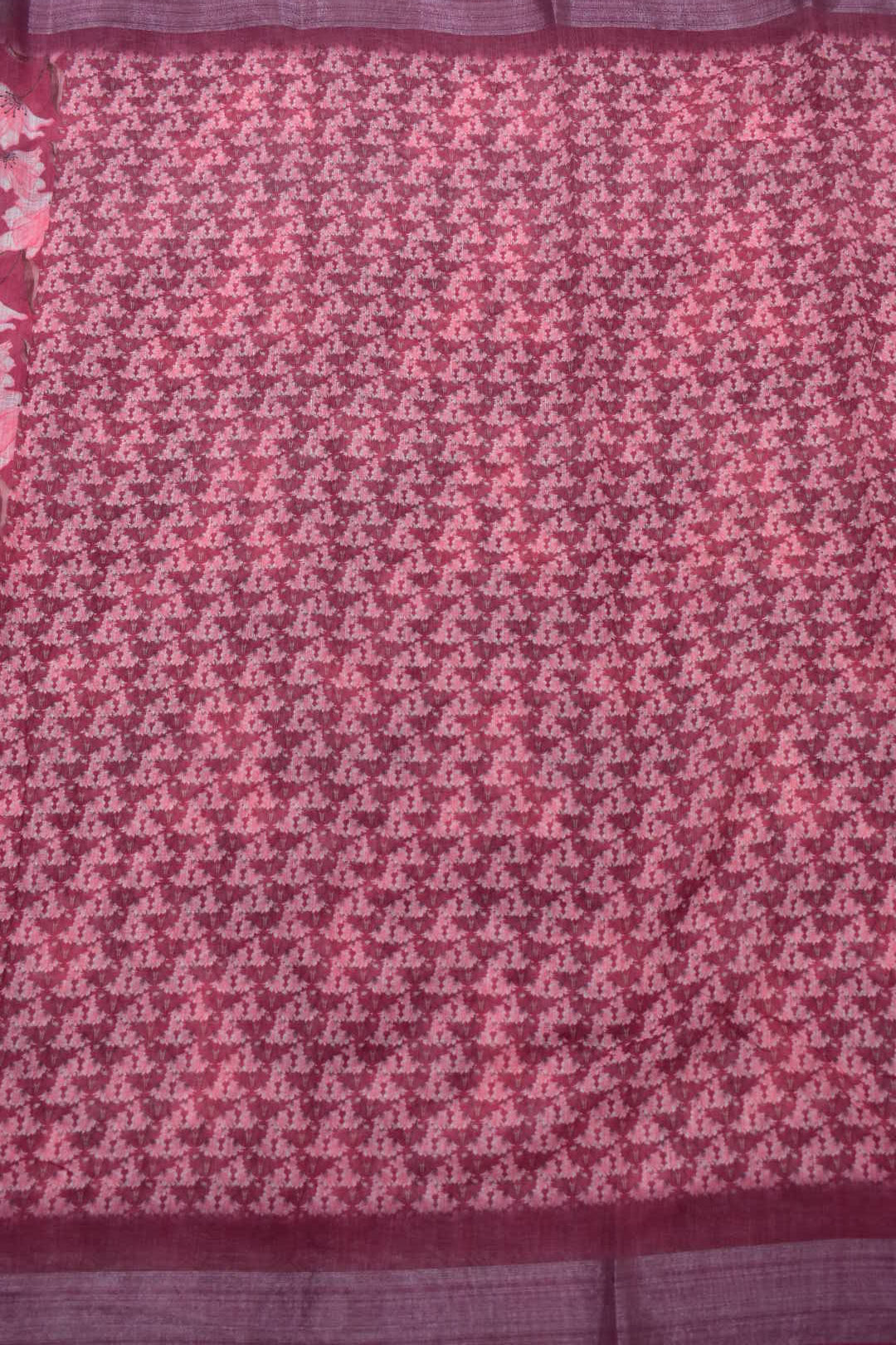 DARK PINK- LINEN COTTON FLORAL PRINT SAREE