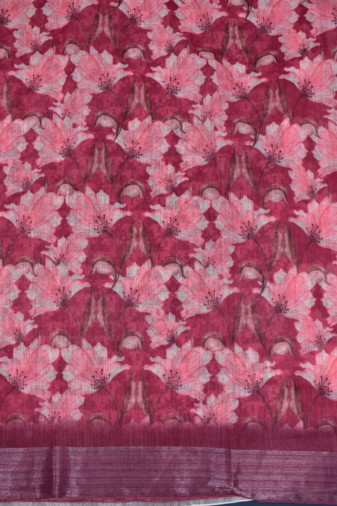 DARK PINK- LINEN COTTON FLORAL PRINT SAREE
