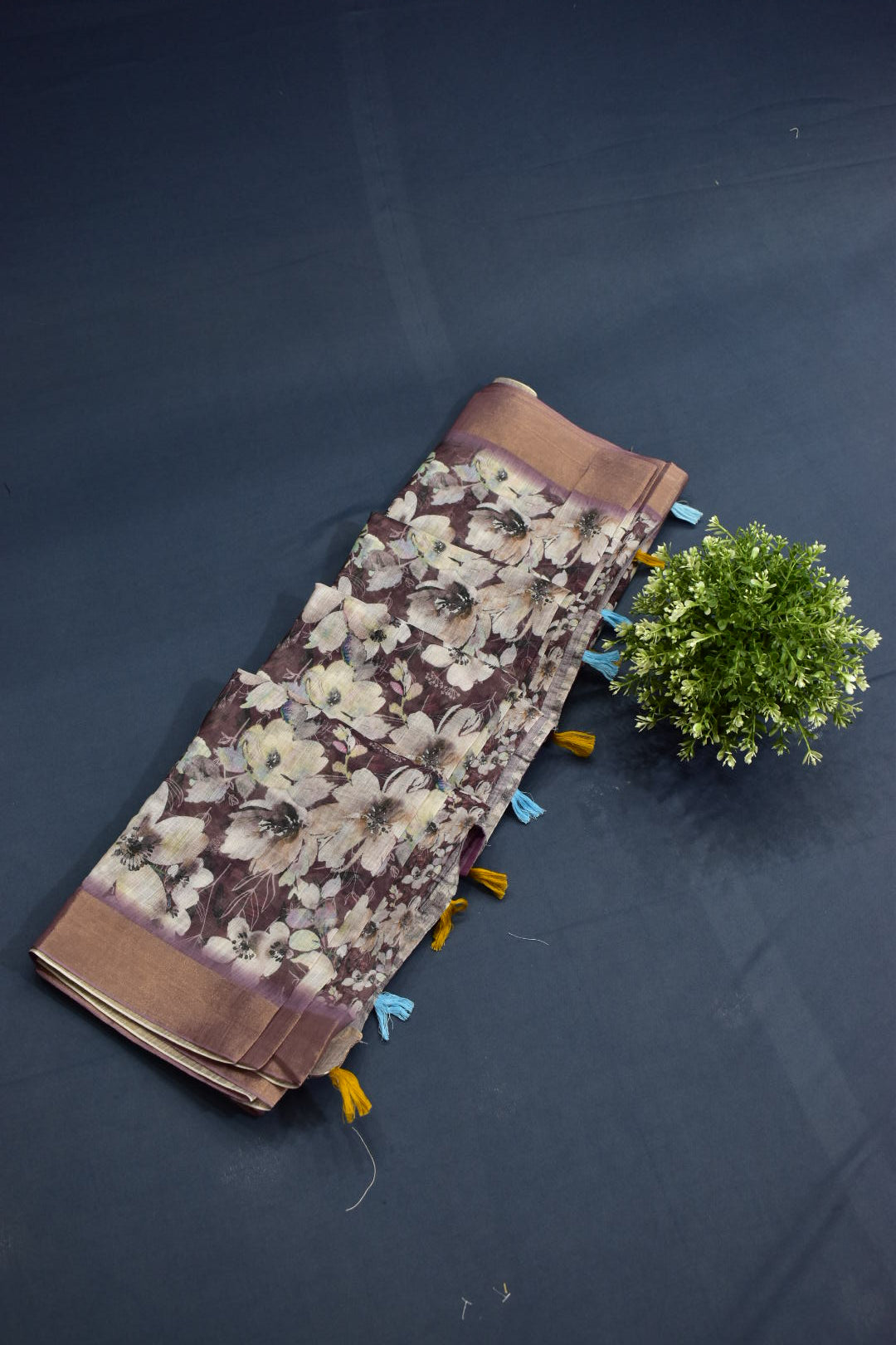 DARK PURPLE- LINEN COTTON DIGITAL PRINT SAREE