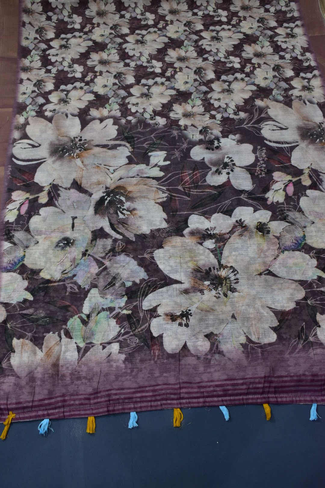 DARK PURPLE- LINEN COTTON DIGITAL PRINT SAREE