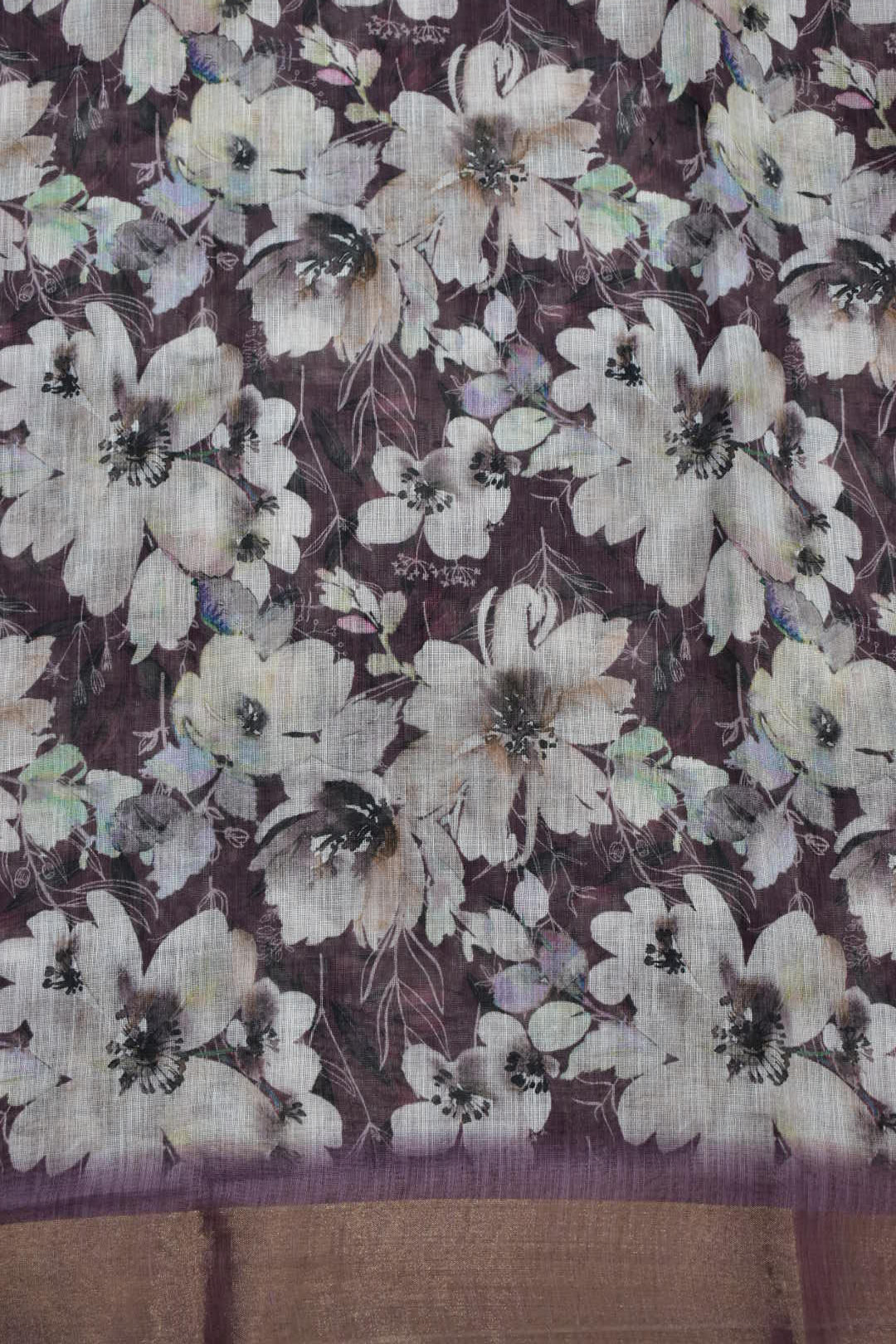 DARK PURPLE- LINEN COTTON DIGITAL PRINT SAREE