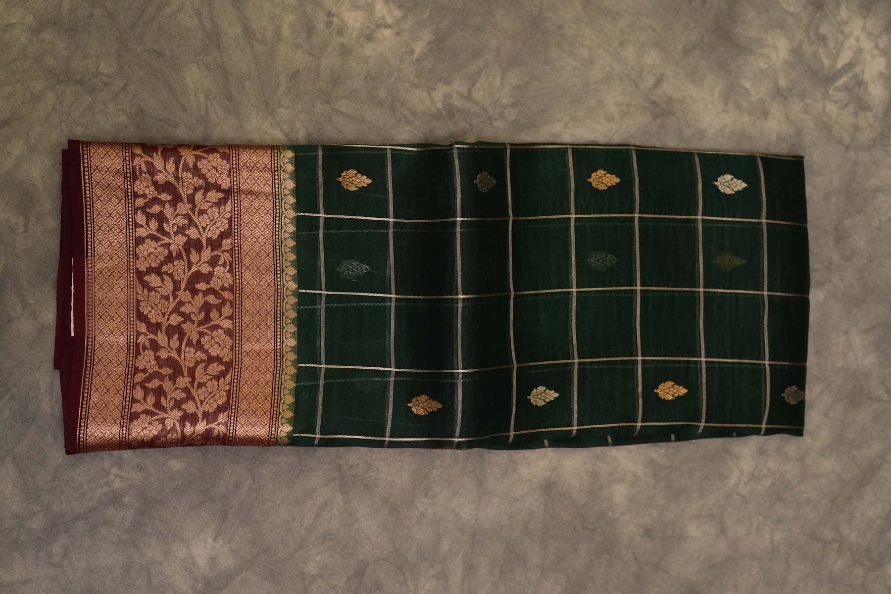 ORGANZA KORA SAREE- GREEN