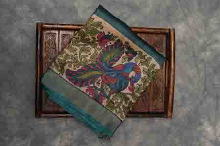 PURE TUSSAR SAREE- TEAL BLUE