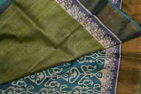 PURE TUSSAR SAREE-TEAL BLUE