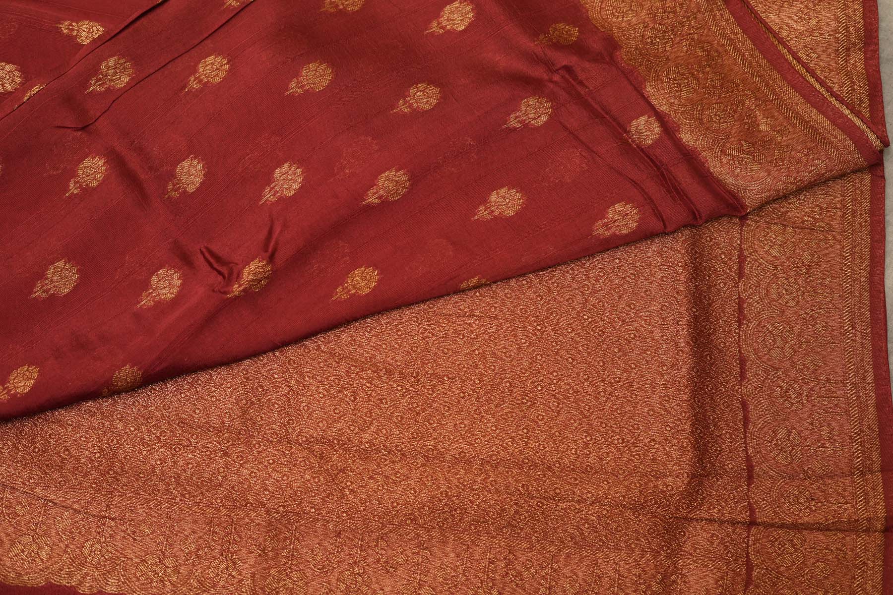 BENARASI GOERGETTE SAREE- RED BROWN
