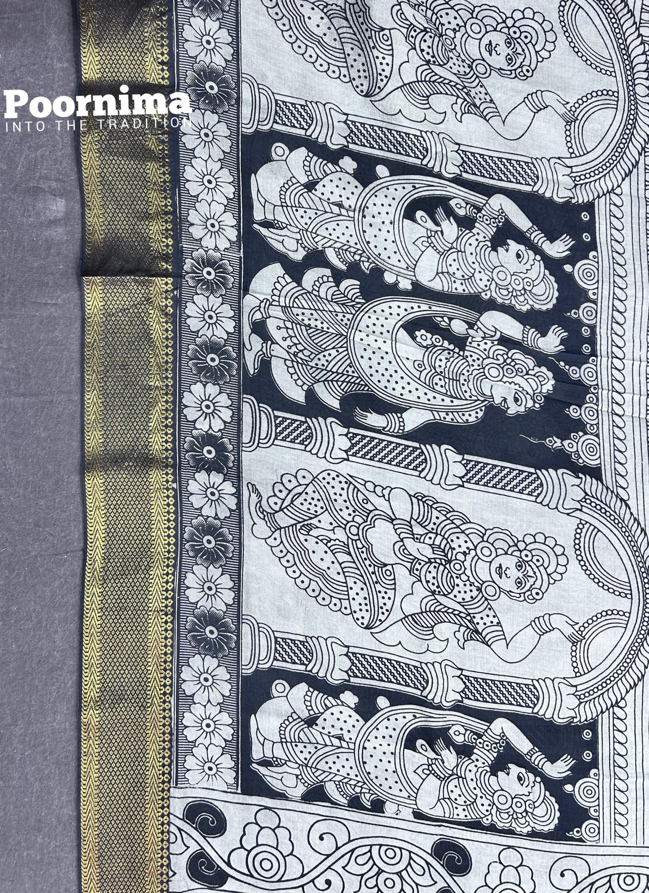 GAJI SILK AND LIGHT GREEN SILVER BODY KALMAKARI PRINTS
