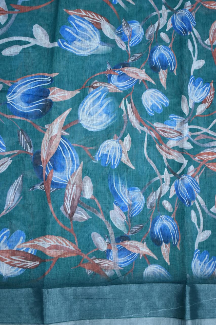 RAMA GREEN- LINEN COTTON FLORAL PRINT SAREE