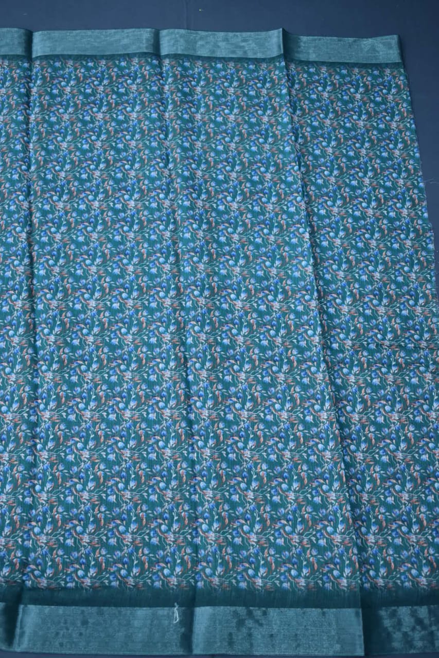 RAMA GREEN- LINEN COTTON FLORAL PRINT SAREE