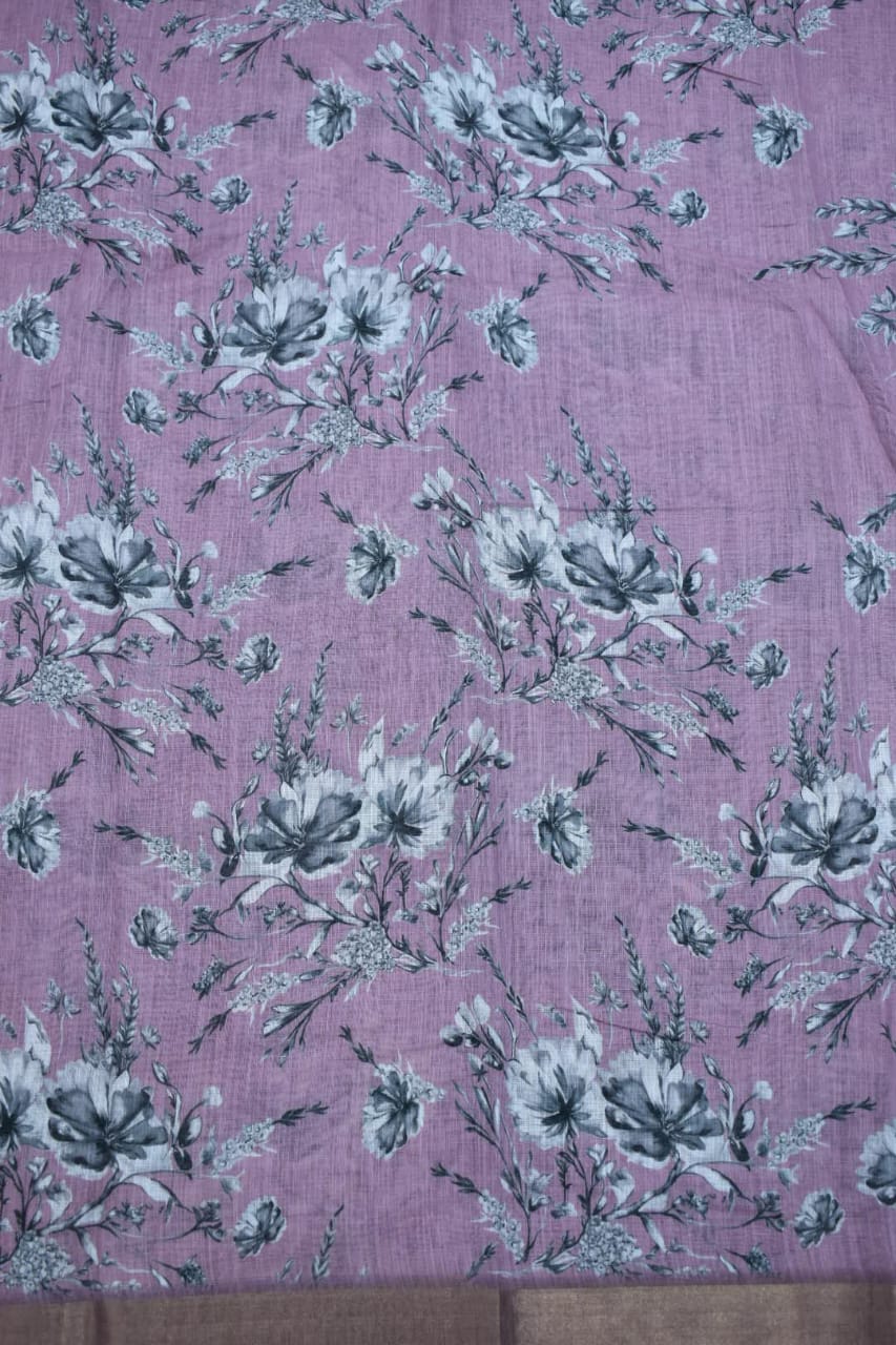 PURPLE- LINEN COTTON FLORAL PRINT SAREE