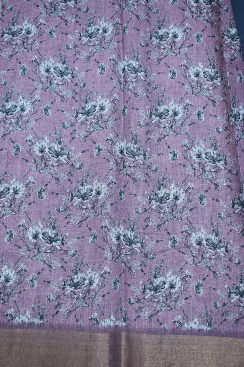 PURPLE- LINEN COTTON FLORAL PRINT SAREE