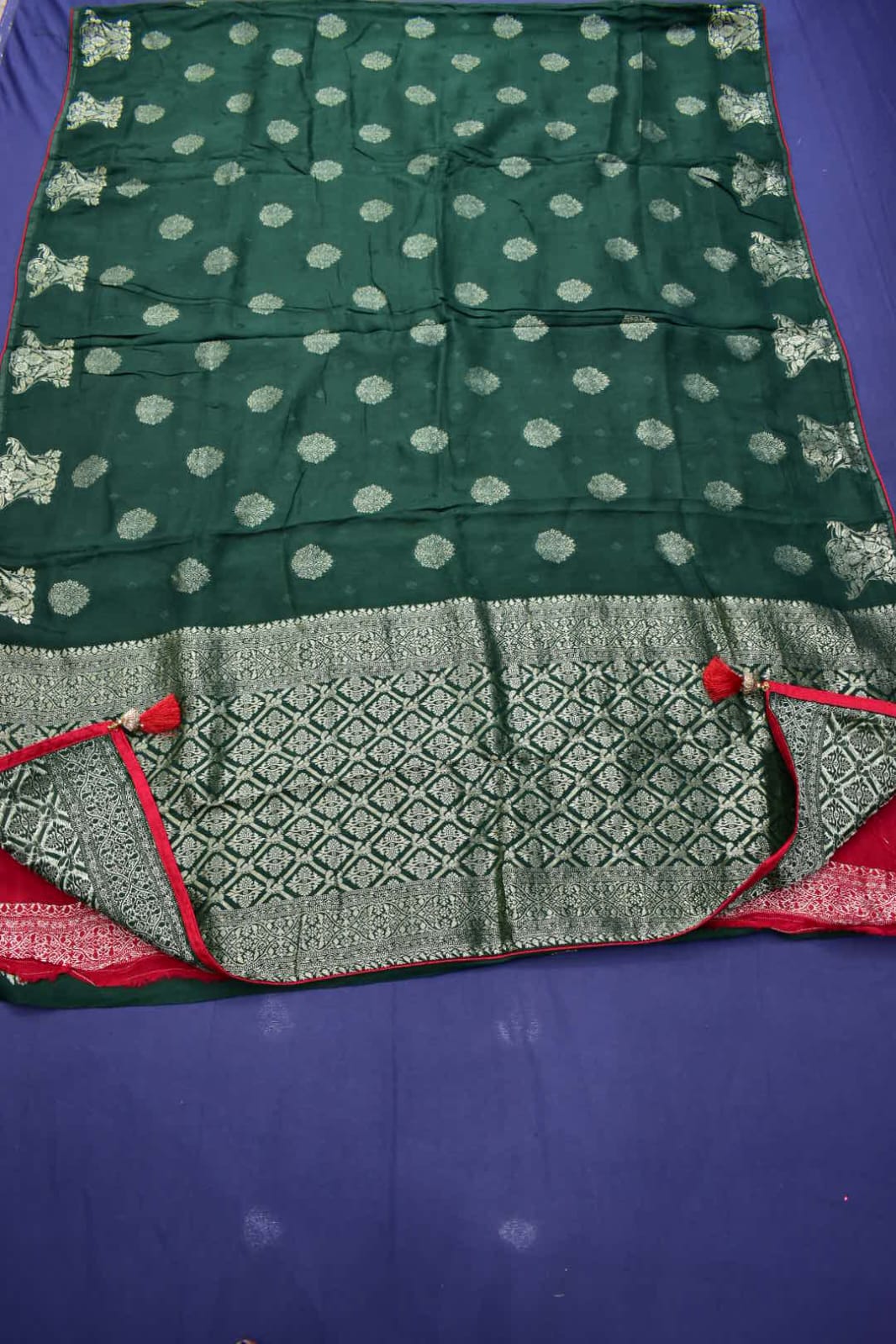 FOREST GREEN& RED- MONA SILK SAREE