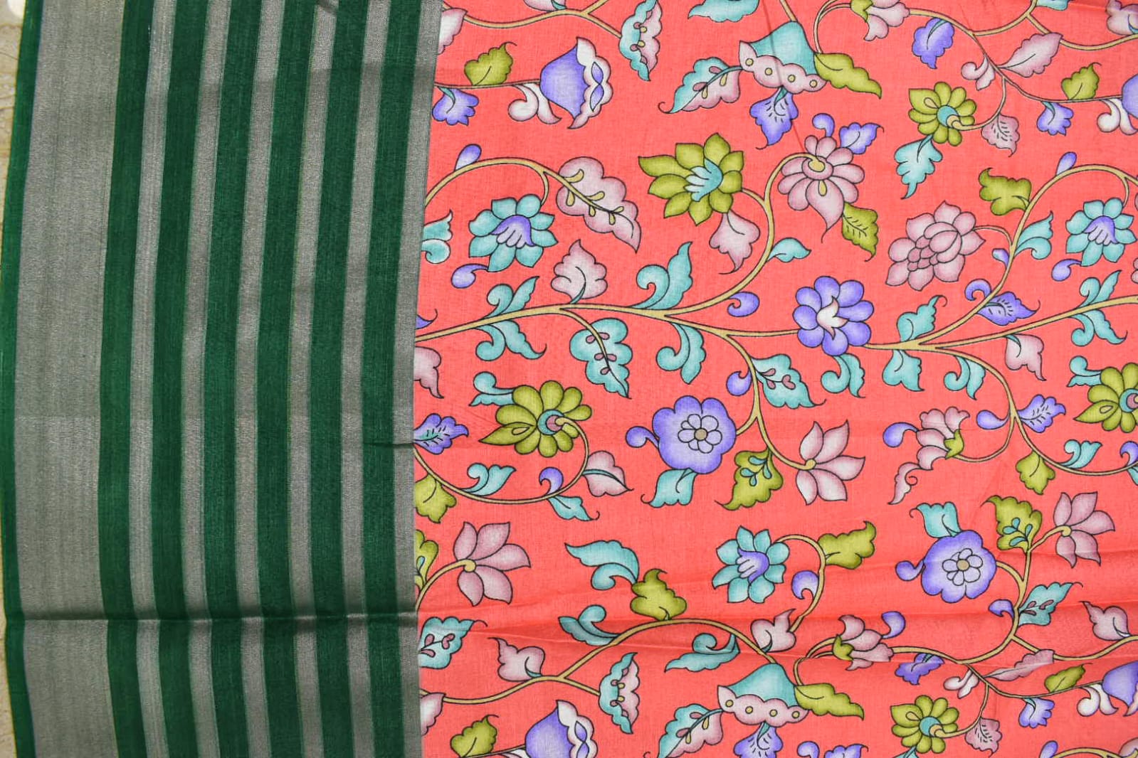 SAFFRON PINK- KALAMKARI PRINT CHANDERI SAREE