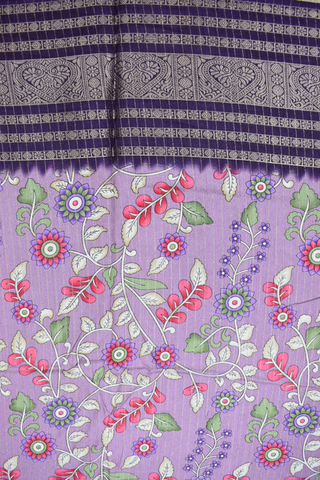 LAVENDER- KALAMKARI PRINT CHANDERI SAREE