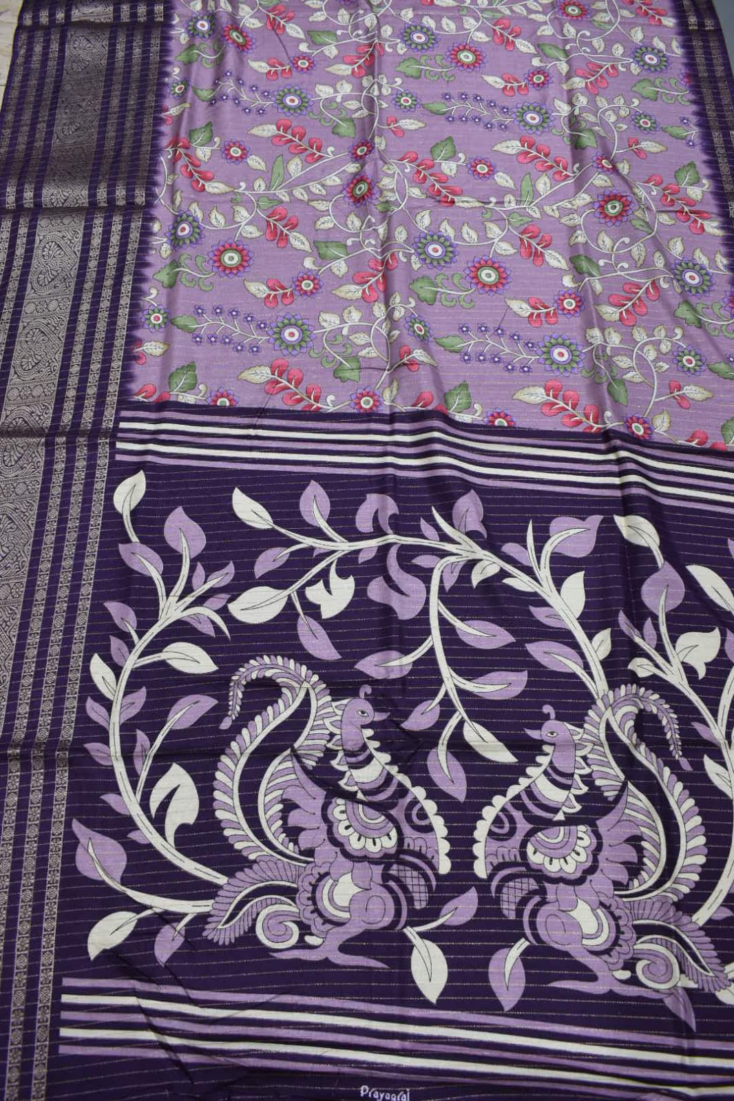 LAVENDER- KALAMKARI PRINT CHANDERI SAREE