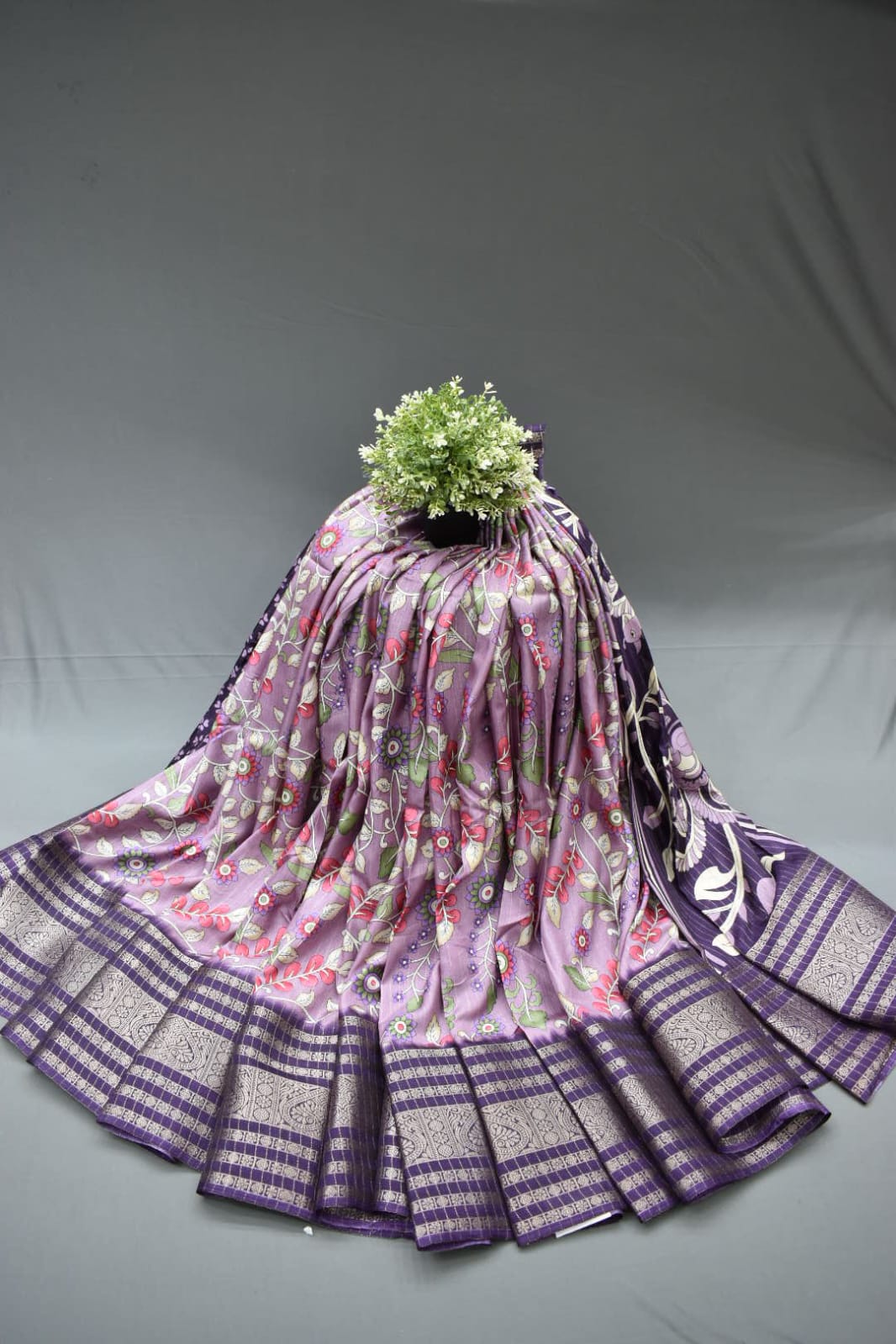 LAVENDER- KALAMKARI PRINT CHANDERI SAREE