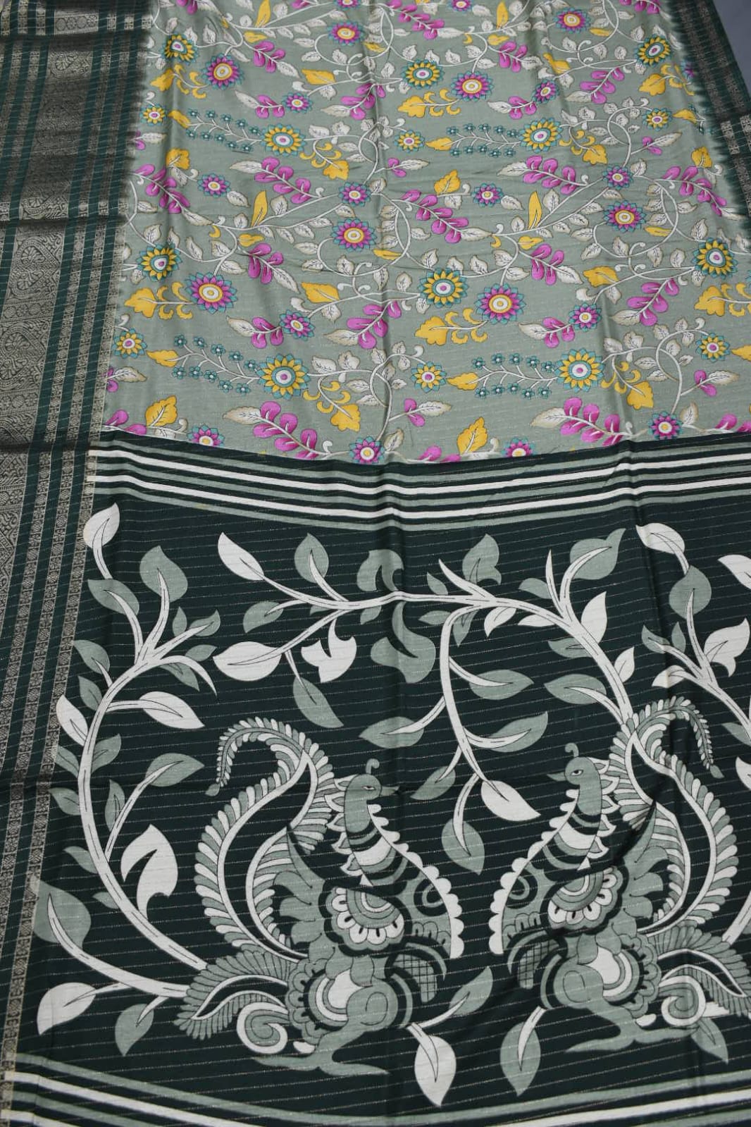 PASTEL GREEN- KALAMKARI PRINT CHANDERI SAREE