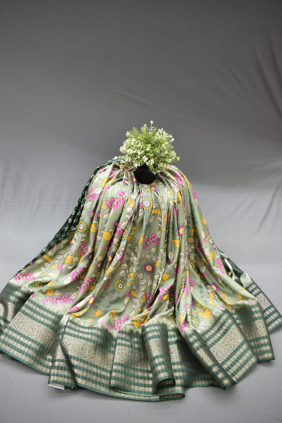 PASTEL GREEN- KALAMKARI PRINT CHANDERI SAREE