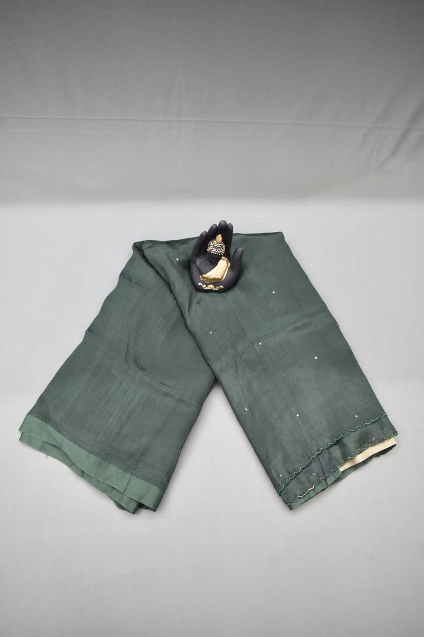 GREY - MANGALAGIRI SAREE WITH ALLOVER CHIP WORK AND AJRAKH BLOUSE