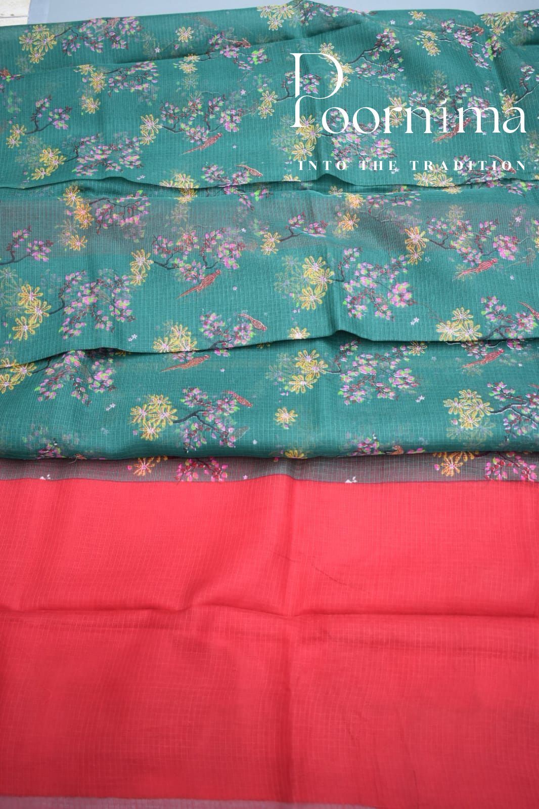 DARK GREEN- JP KOTA SAREE WITH BLOUSE PIECE