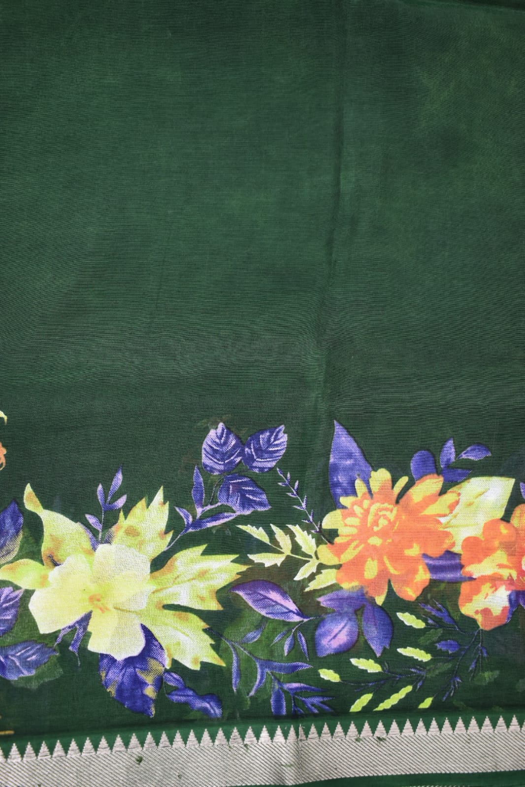 DARK GREEN- MANGALAGIRI SAREE WITH FLORAL PRINT