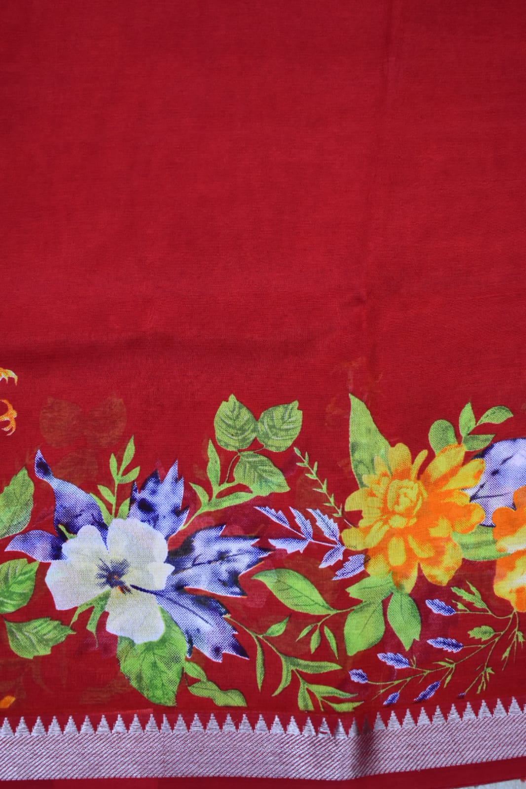 RED- MANGALAGIRI SAREE WITH FLORAL PRINT