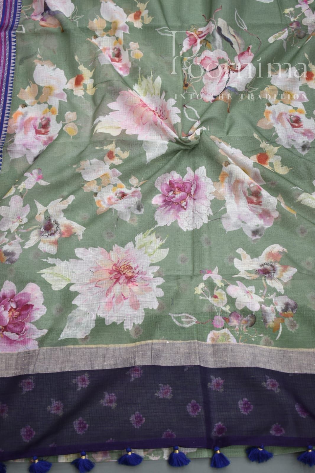 PISTA GREEN-KOTA VIDARBHA  BORDER SAREES