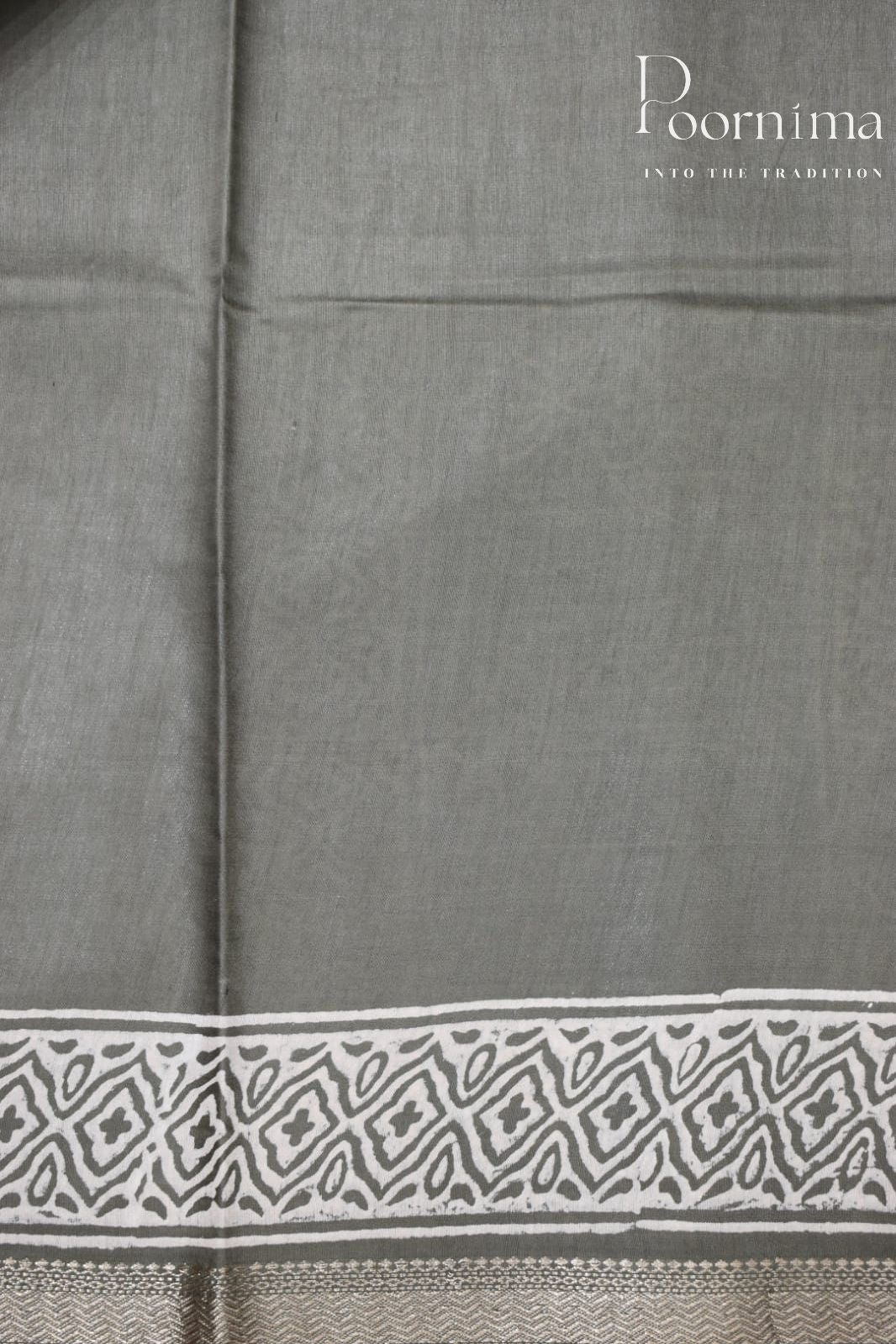 GREY-COTTON SILK SAREE