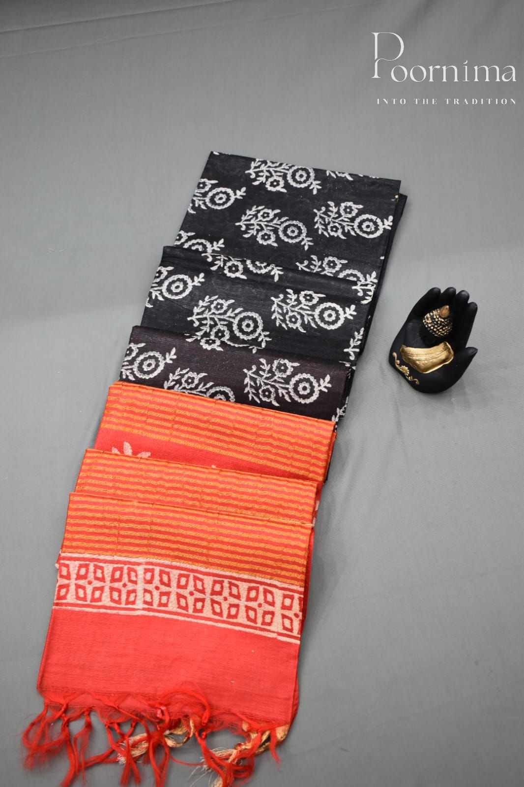 BLACK&ORANGE-COTTON SILK SAREE