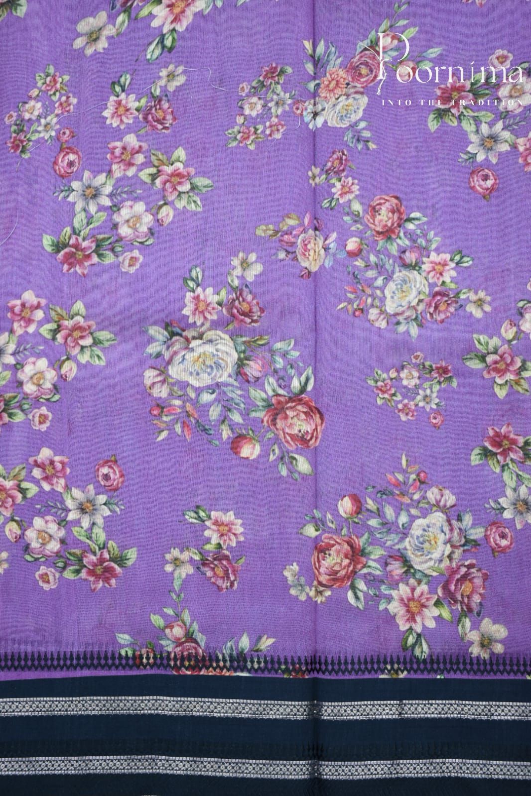 PURPLE- COTTON DIGITAL PRINT SAREE
