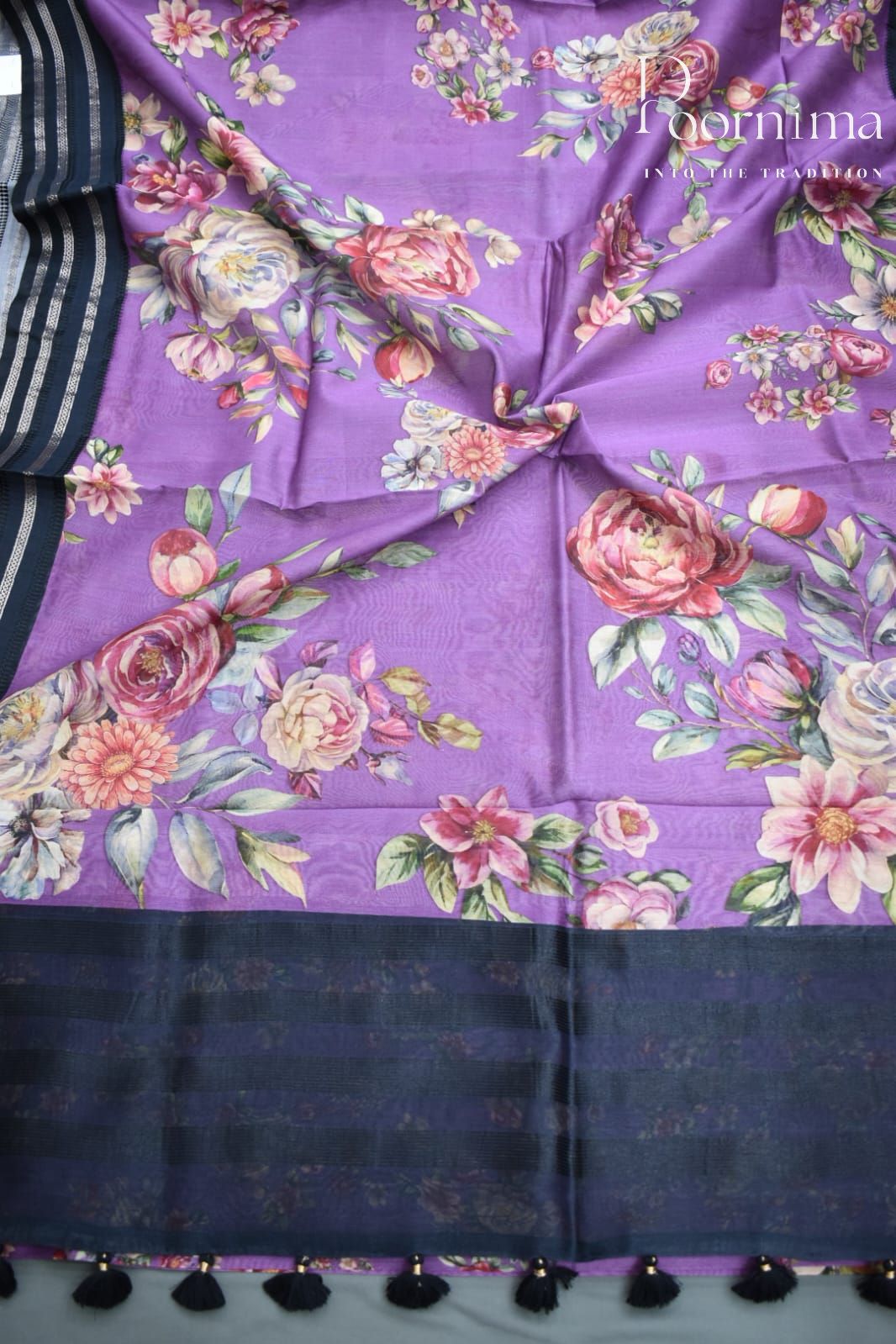 PURPLE- COTTON DIGITAL PRINT SAREE