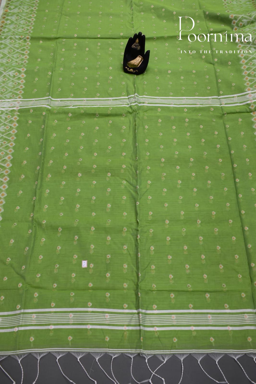 PARROT GREEN- HANDLOOM SICO JAMDANI SAREE