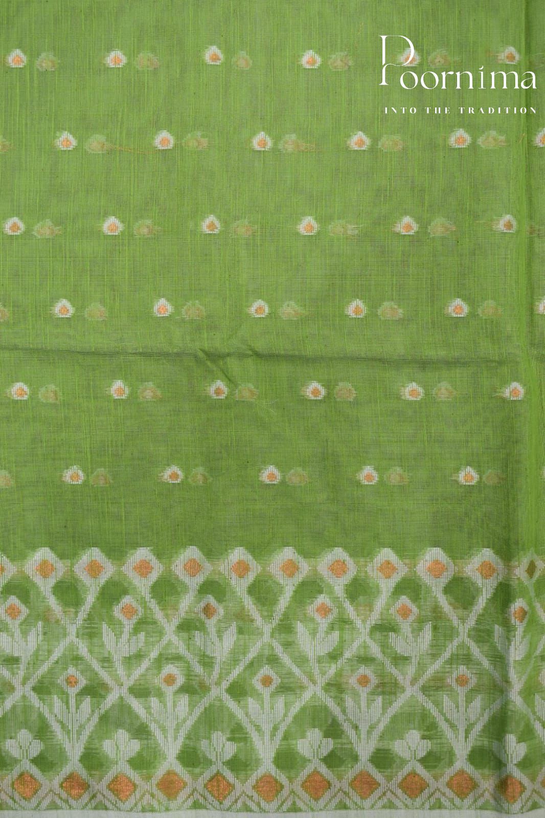 PARROT GREEN- HANDLOOM SICO JAMDANI SAREE