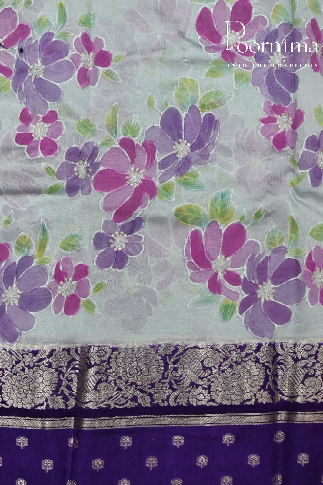 LIGHT GREEN- PURE BANARASI APPLIQUE WORK SAREE