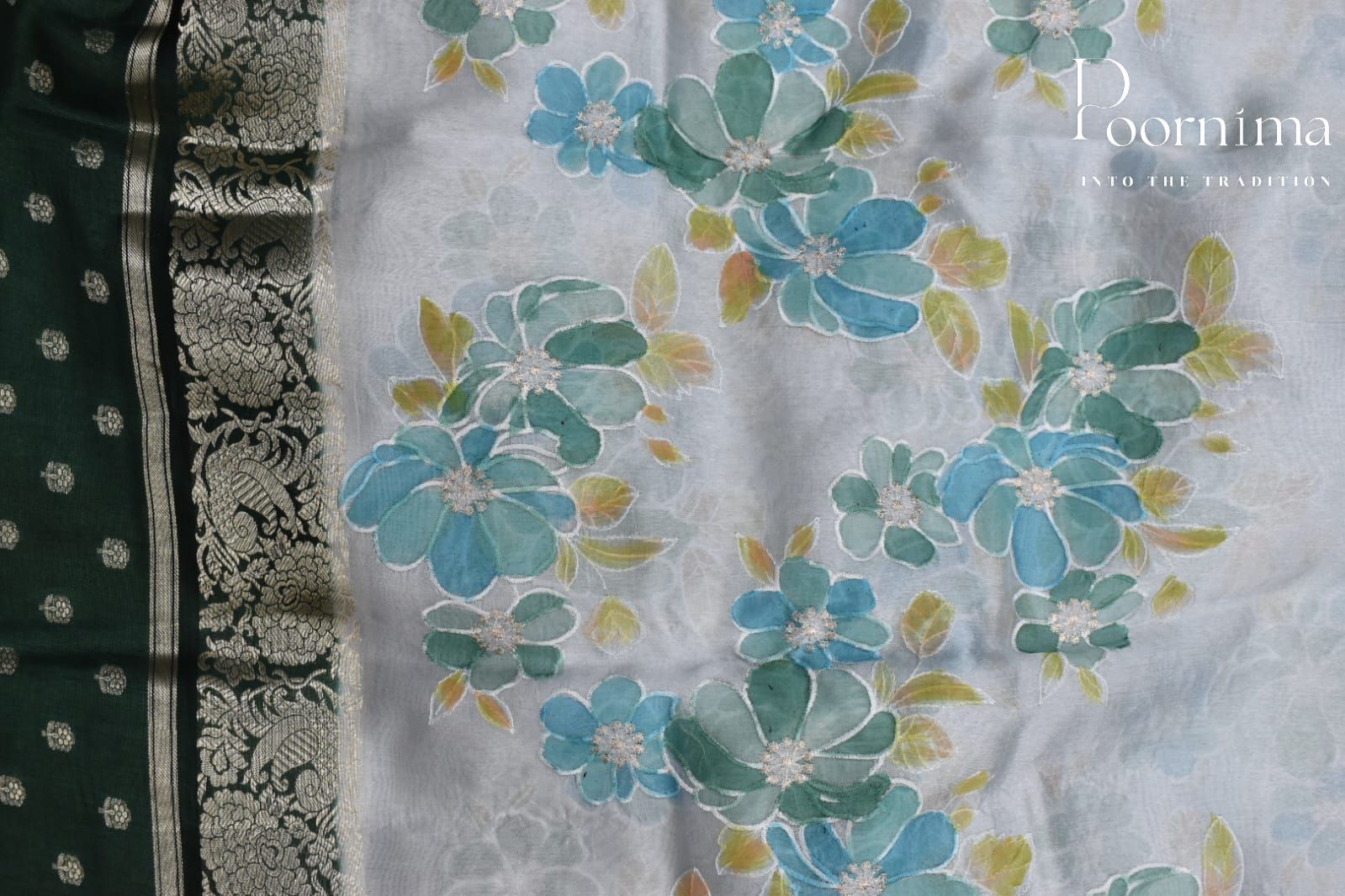 LIGHT SKY BLUE- PURE BANARASI APPLIQUE WORK SAREE