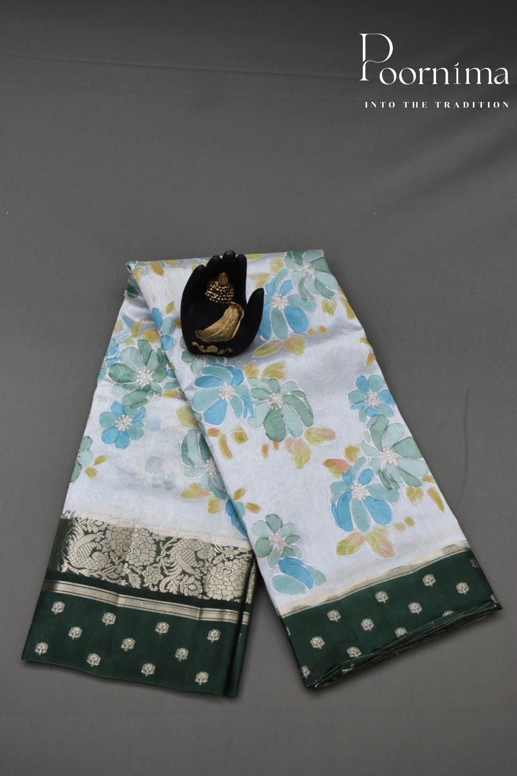 LIGHT SKY BLUE- PURE BANARASI APPLIQUE WORK SAREE