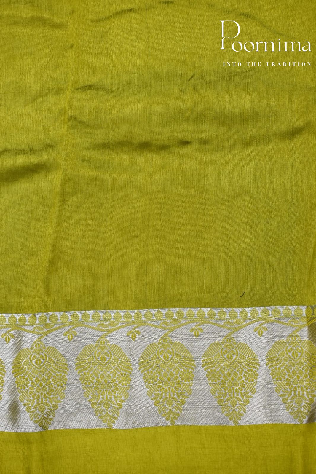 LIGHT PARROT GREEN- PURE BANARASI APPLIQUE WORK SAREE