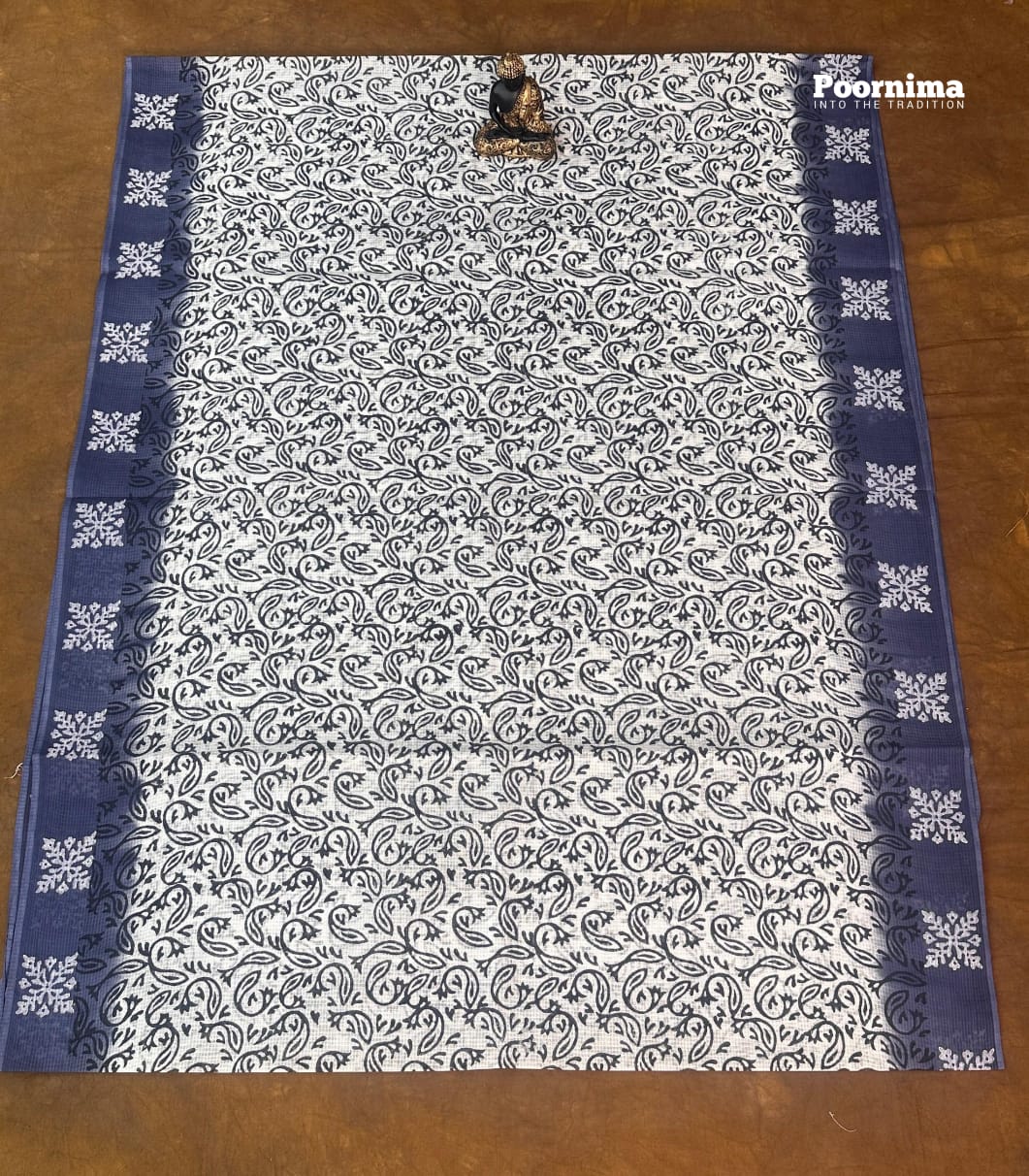 MUNGA KOTA WHITE AND LIGHT BLUE COLUR COMINATIO0N ALL OVER SAREES WITH BLACK DESIGN