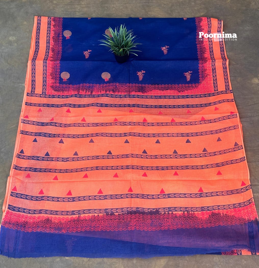 MUNGA COTTON LIGHT BLUE AND ORGE BORDER COMINATION ALL OVER PRINITS