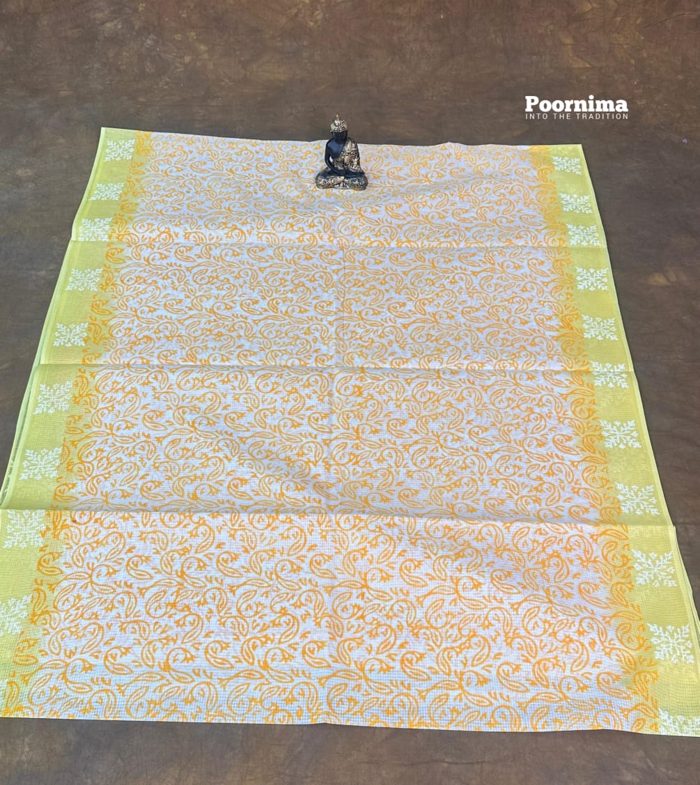 LEMON YELLOW AND CREAM ALLOWER PRINTYS MUNGA COTTON