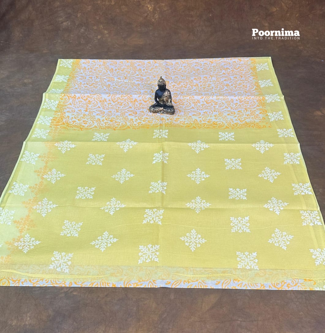 LEMON YELLOW AND CREAM ALLOWER PRINTYS MUNGA COTTON