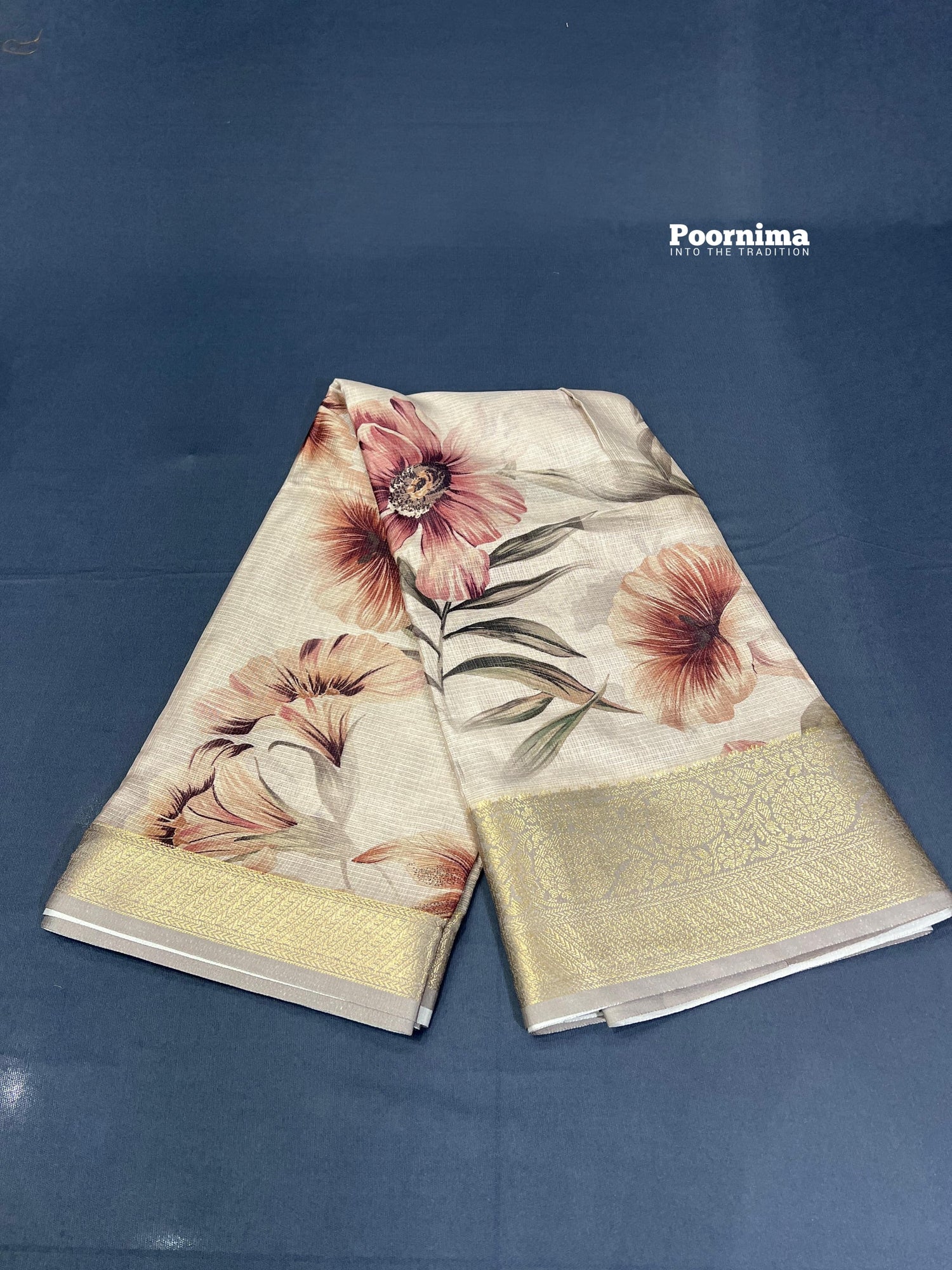 CREAM SHADE COLOUR KOTA SAREE ALLOVER SAREE WITH FLOWERS