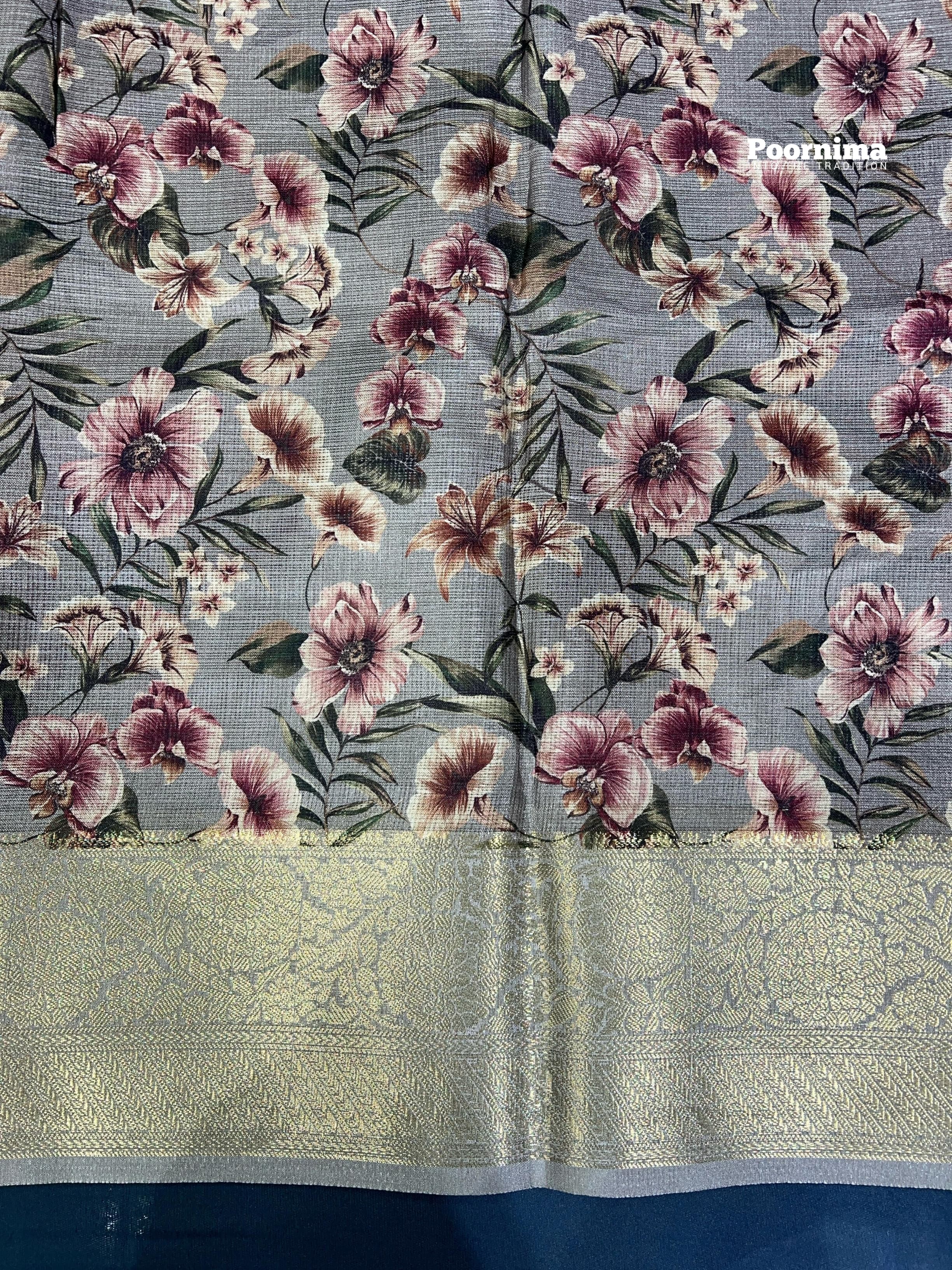 CREAM SHADE COLOUR KOTA SAREE ALLOVER SAREE WITH FLOWERS