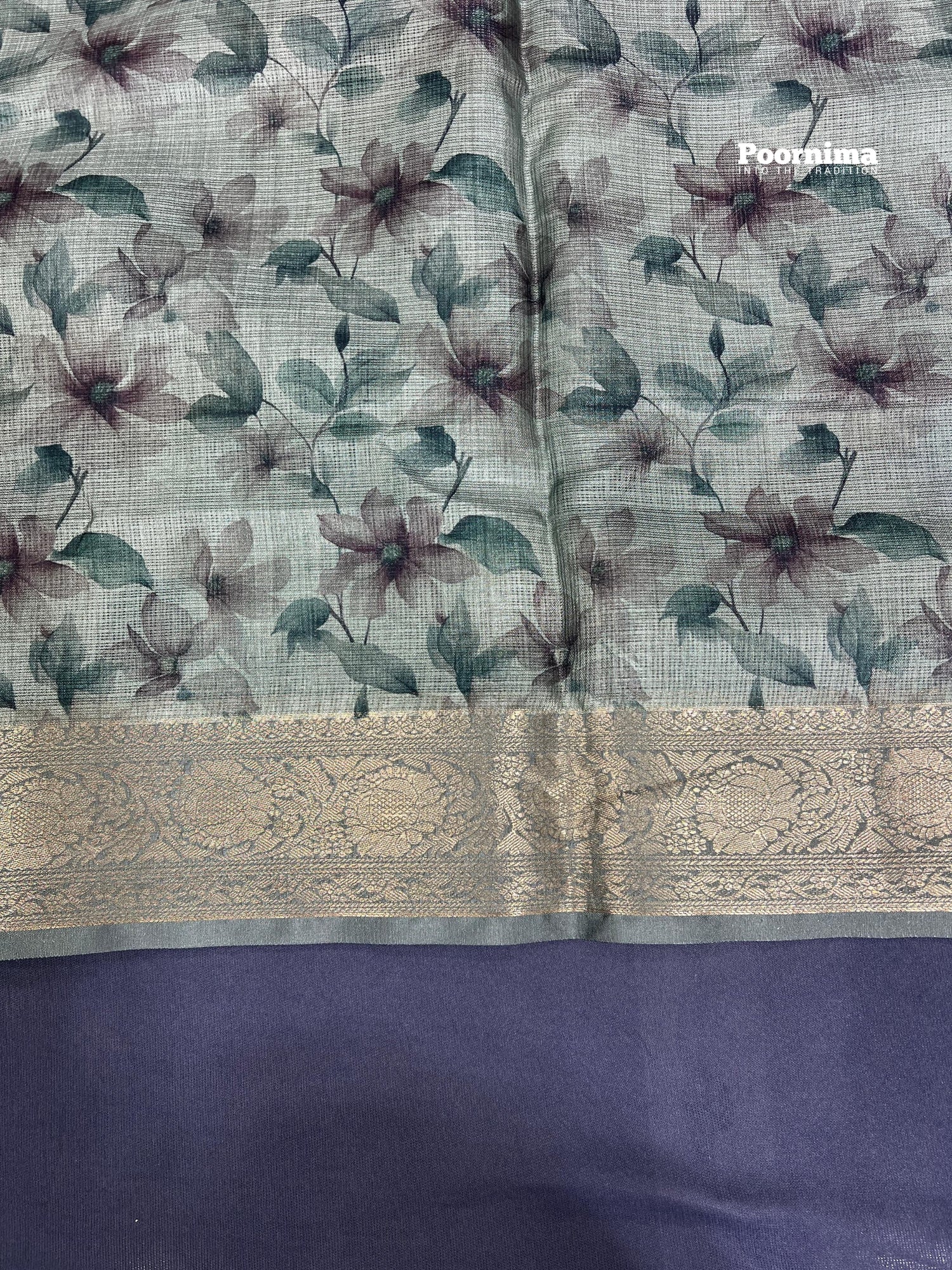 KOTA SAREE WITH GREEN SHADE COLUR AND ALL OVER SAREE FLOWERS DESIGN