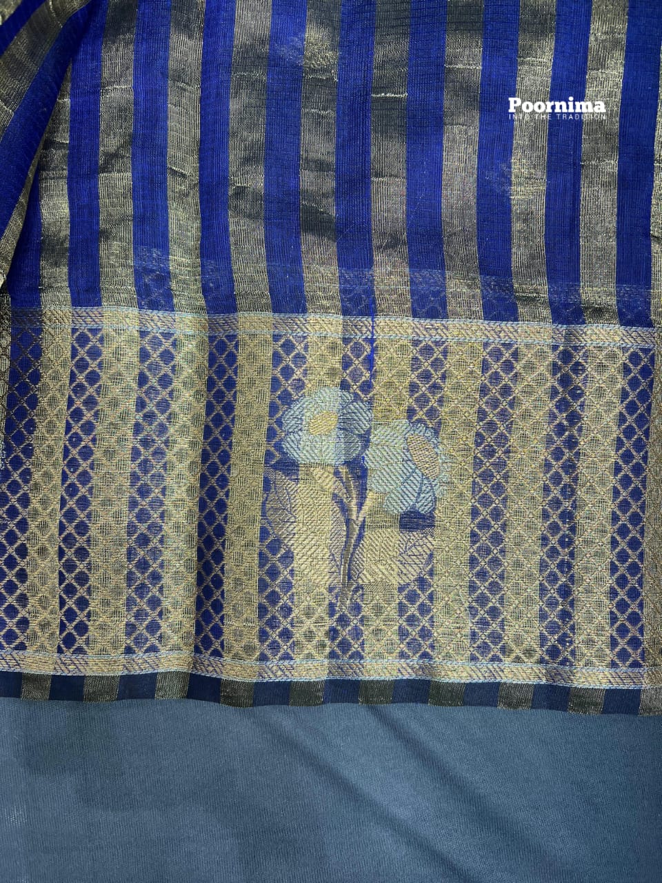 SILK BY COTTON ROYAL BLUE ALLOVER SAREE WITH GOLD BUTTES
