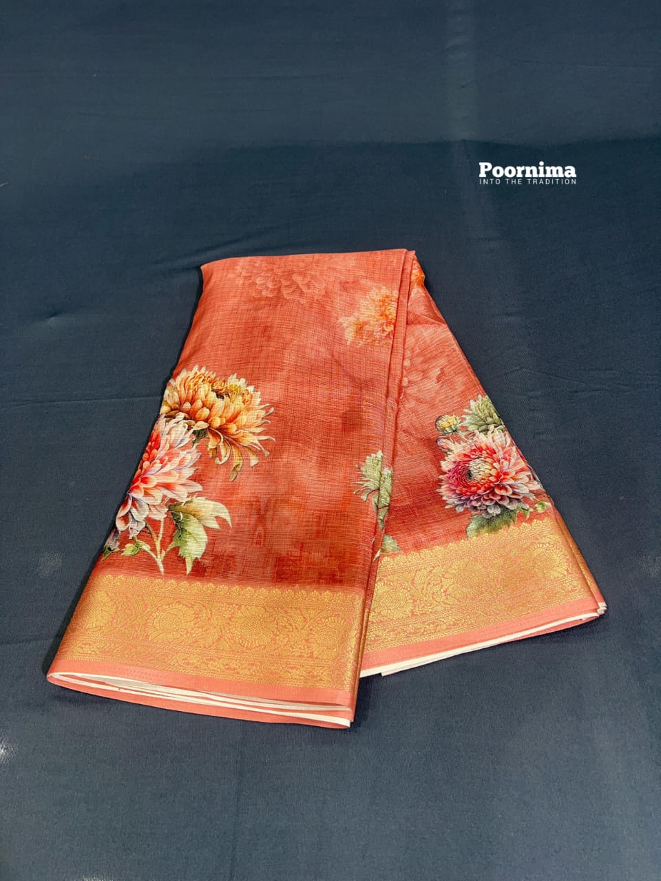 KOTA SAREE WITH ALLOVER FLOWERS DESIGN PEACH SHADE