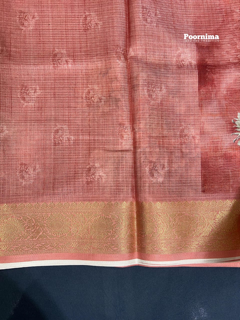 KOTA SAREE WITH ALLOVER FLOWERS DESIGN PEACH SHADE