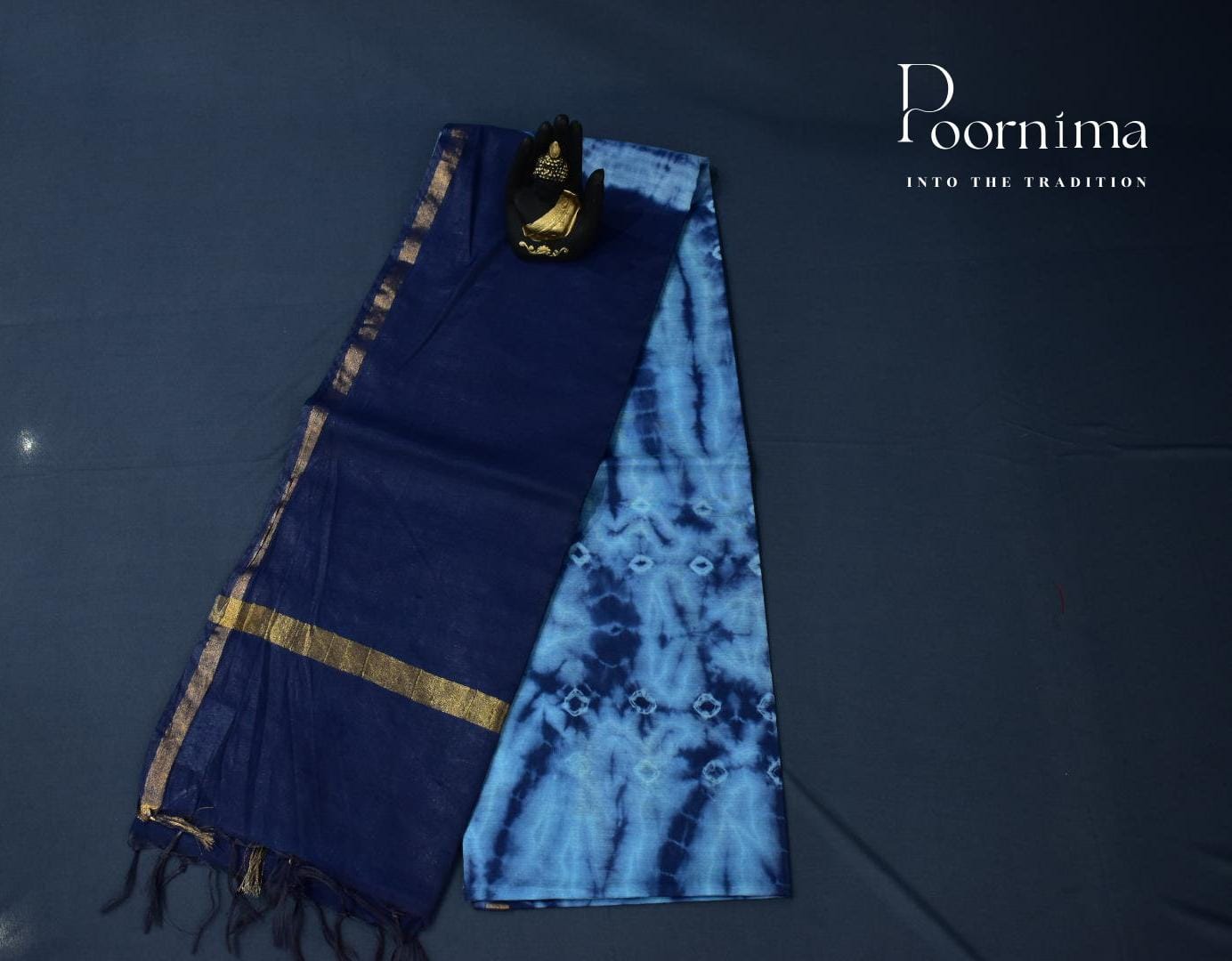 SEMI TUSSAR WITH ROYAL BLUE AND NAVI BLUE COMBINATION